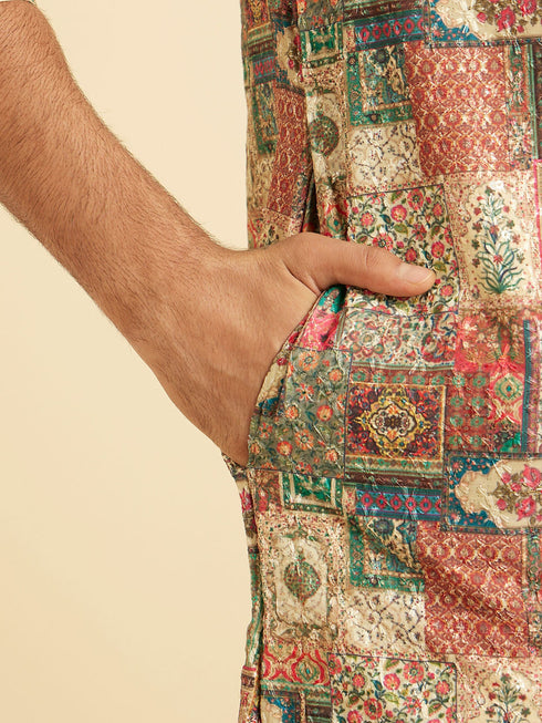 Manyavar Beige Festive Elegance Kurta Pajama
