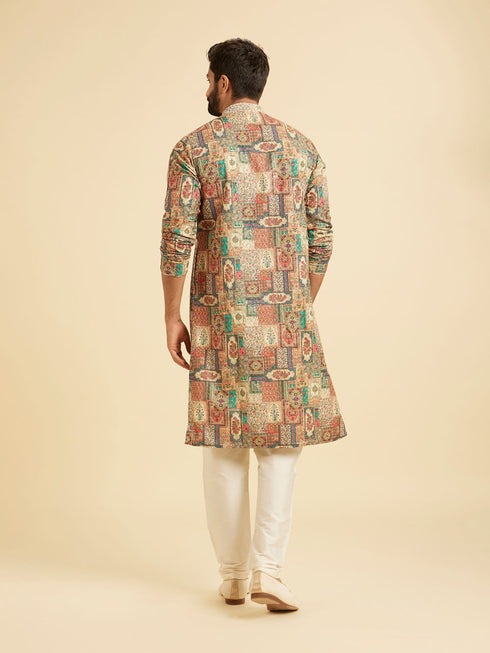 Manyavar Beige Festive Elegance Kurta Pajama