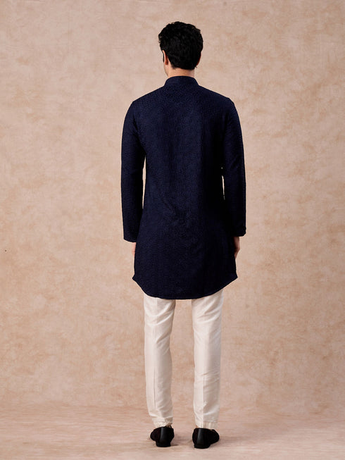 Manyavar Royal Dark Blue Georgette Kurta Trouser