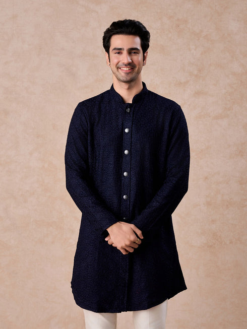 Manyavar Royal Dark Blue Georgette Kurta Trouser