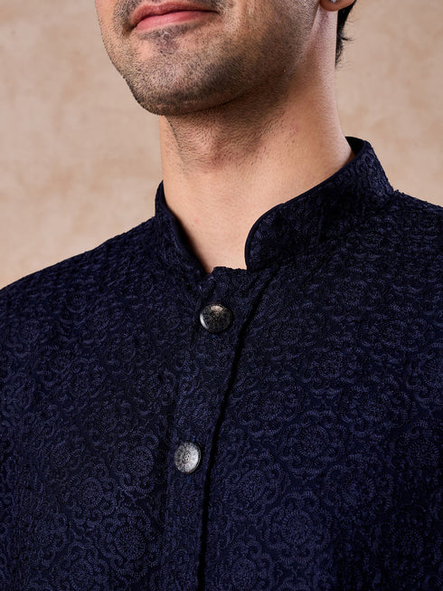 Manyavar Royal Dark Blue Georgette Kurta Trouser