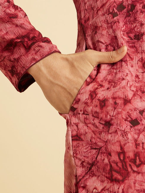 Manyavar Maroon Spandex Elegance Kurta Pajama