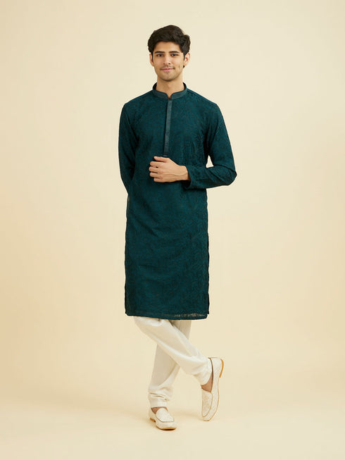 Manyavar Teal Green Georgette Kurta Churidar