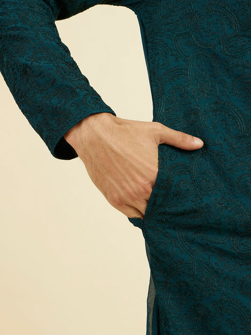 Manyavar Teal Green Georgette Kurta Churidar