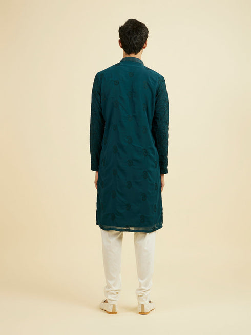 Manyavar Teal Green Georgette Kurta Churidar
