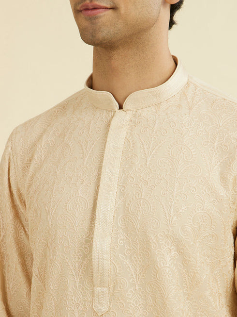Manyavar Beige Georgette Ensemble Kurta Pant