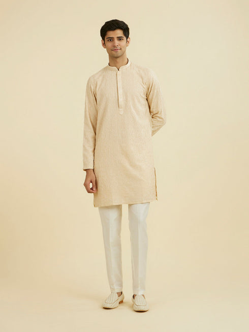 Manyavar Beige Georgette Ensemble Kurta Pant