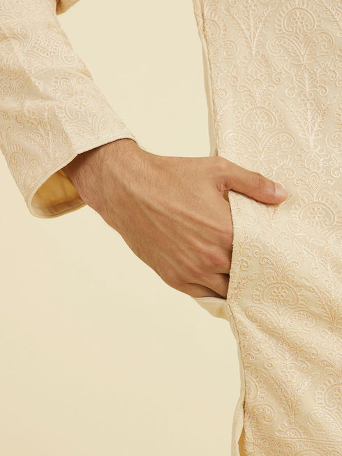 Manyavar Beige Georgette Ensemble Kurta Pant