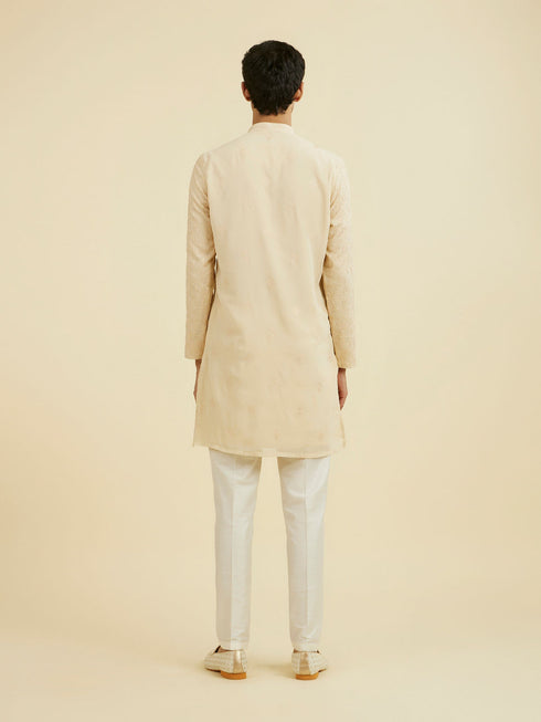Manyavar Beige Georgette Ensemble Kurta Pant