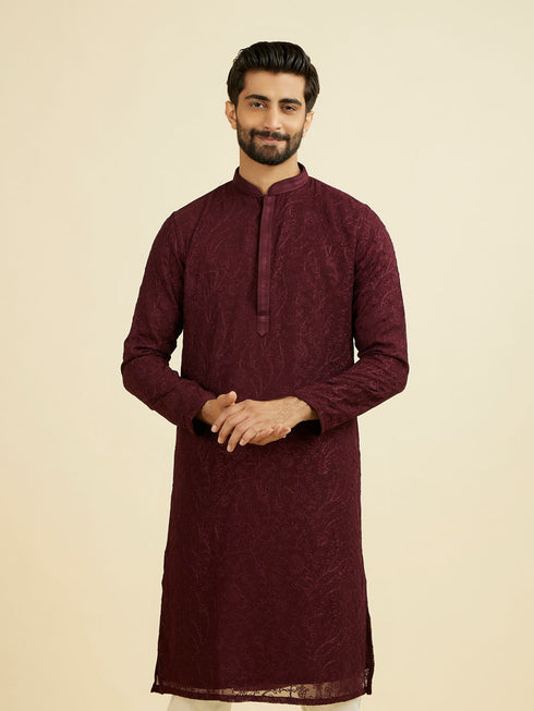 Manyavar Elegant Wine Kurta Churidar