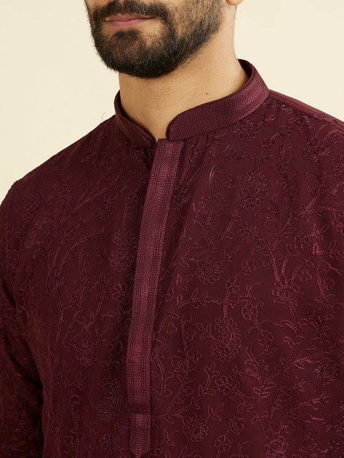 Manyavar Elegant Wine Kurta Churidar