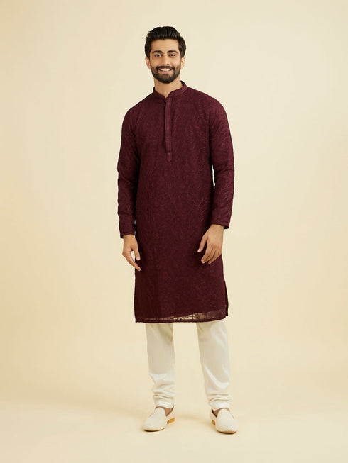 Manyavar Elegant Wine Kurta Churidar