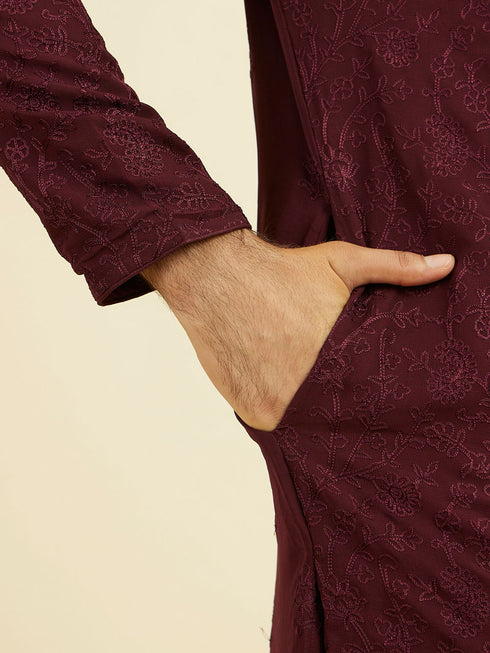 Manyavar Elegant Wine Kurta Churidar
