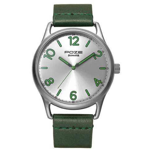 Sonata Poze by Sonata Quartz Analog Silver Dial PU Leather Strap Watch for Men Style SP70014QL02