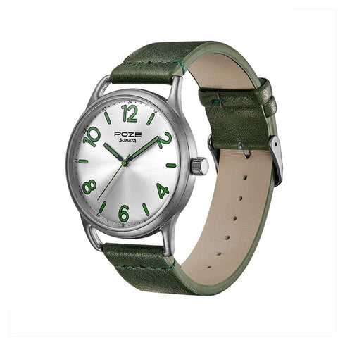 Sonata Poze by Sonata Quartz Analog Silver Dial PU Leather Strap Watch for Men Style SP70014QL02
