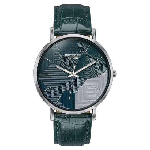 Sonata Poze By Sonata Quartz Analog Green Dial Green Leather Strap Watch For Men