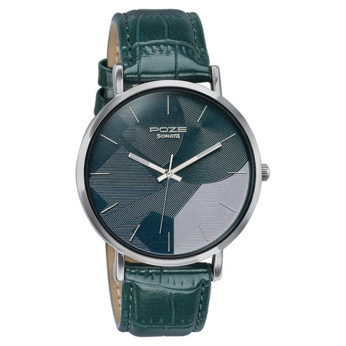 Sonata Poze By Sonata Quartz Analog Green Dial Green Leather Strap Watch For Men
