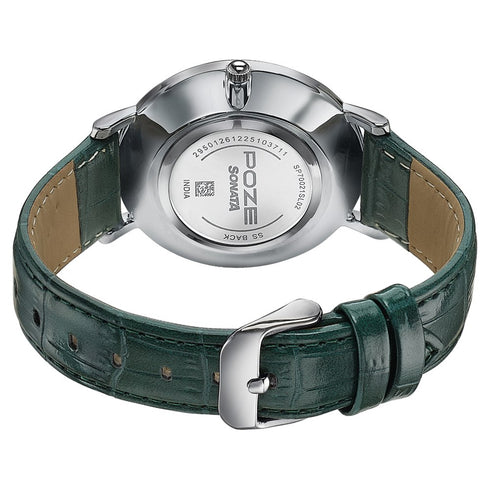 Sonata Poze By Sonata Quartz Analog Green Dial Green Leather Strap Watch For Men