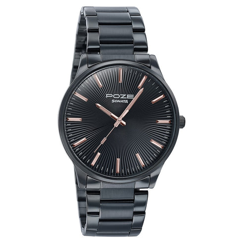Sonata Poze Quartz Analog Black Dial Metal Strap Watch For Men