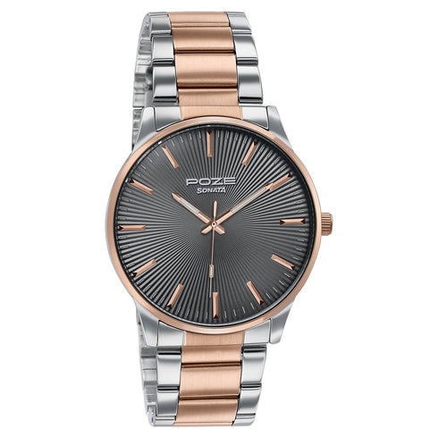 Sonata Poze By Sonata Quartz Analog Grey Dial Two Toned Stainless Steel Strap Watch For Men