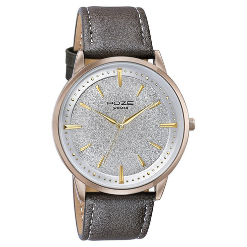 Sonata Poze Quartz Analog White Dial Leather Strap Watch For Men