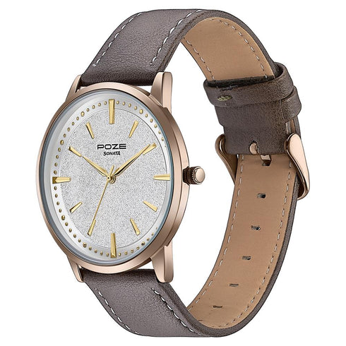 Sonata Poze Quartz Analog White Dial Leather Strap Watch For Men