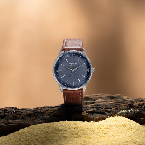 Sonata Poze Quartz Analog Blue Dial Leather Strap Watch For Men