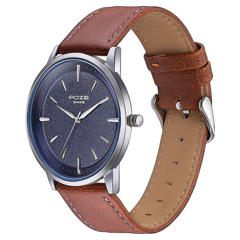 Sonata Poze Quartz Analog Blue Dial Leather Strap Watch For Men