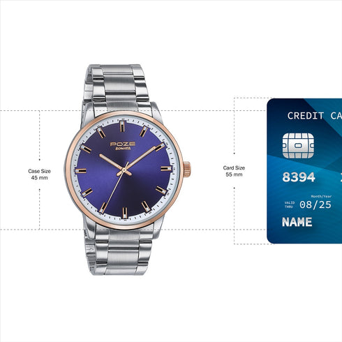 Sonata Poze Quartz Analog Blue Dial Stainless Steel Strap Watch For Men