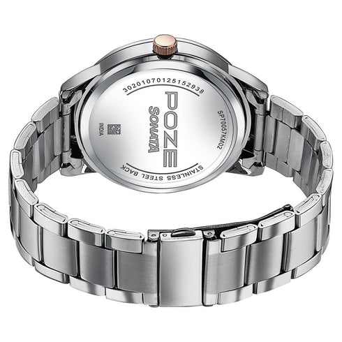 Sonata Poze Quartz Analog Blue Dial Stainless Steel Strap Watch For Men