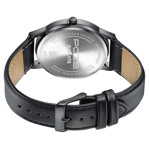 Sonata Poze Quartz Analog Black Dial Leather Strap Watch For Men Style SP70065NL01