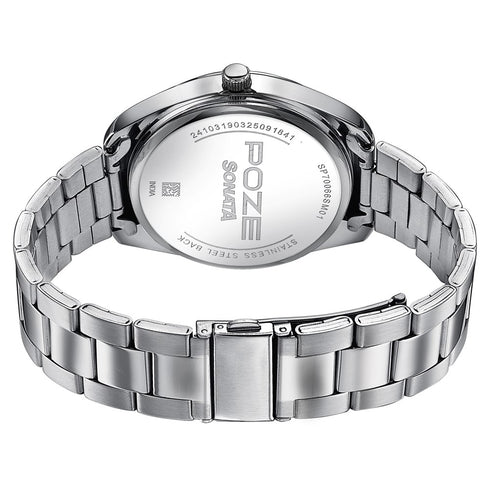 Sonata Poze Quartz Analog Two Toned Dial Silver Colour Stainless Steel Strap Watch For Men