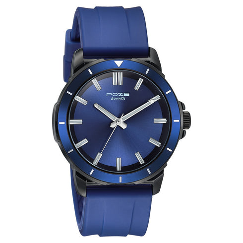 Sonata Poze Quartz Analog Blue Dial Blue Silicone Strap Watch For Men
