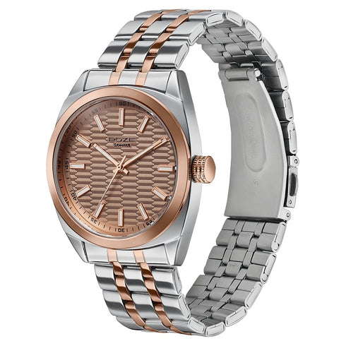Sonata Poze Poze Quartz Analog Brown Dial Two Toned Metal Strap Watch For Men
