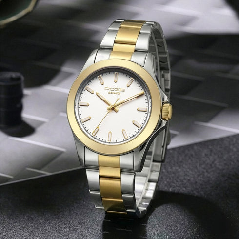 Sonata Poze Quartz Analog White Dial Two Toned Stainless Steel Strap Watch For Men