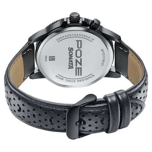 Sonata Poze By Sonata Quartz Analog Black Dial Black PU Leather Strap Watch For Men