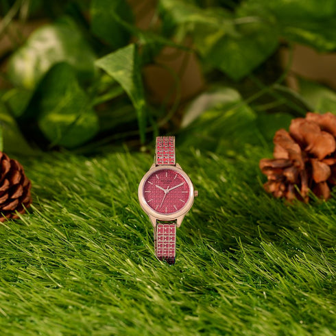 Sonata Poze By Sonata Quartz Analog Pink Dial Two Toned Metal Strap Watch For Women
