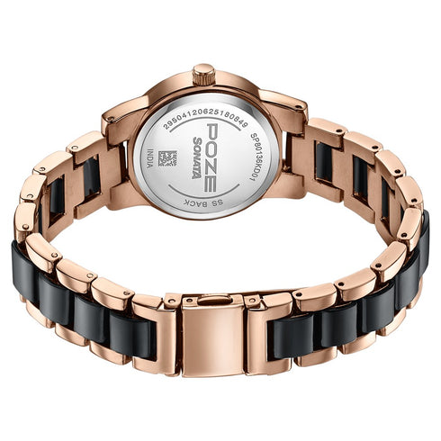 Sonata Poze Quartz Analog White Dial Two Toned Metal and Plastic Strap Watch For Women