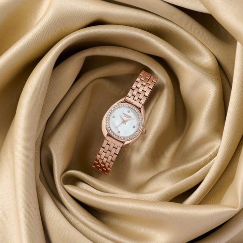 Sonata Poze By Sonata Quartz Analog Mother of Pearl Dial Rose Gold Metal Strap Watch For Women