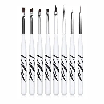 Shills Professional White Zebra Nail Art Brush Set 8Pcs