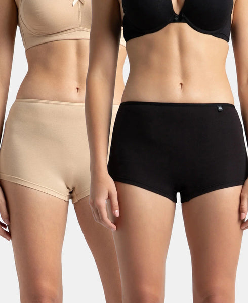 Jockey High Coverage Cotton Boy Leg With Concealed Waistband | Black & Light Skin | Pack of 2