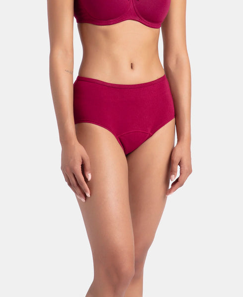 Jockey Cotton Period Panty with Leak Proof Inner Absorbent Layer | Black & Beet Red | Pack of 2