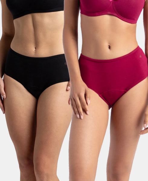 Jockey Cotton Period Panty with Leak Proof Inner Absorbent Layer | Black & Beet Red | Pack of 2