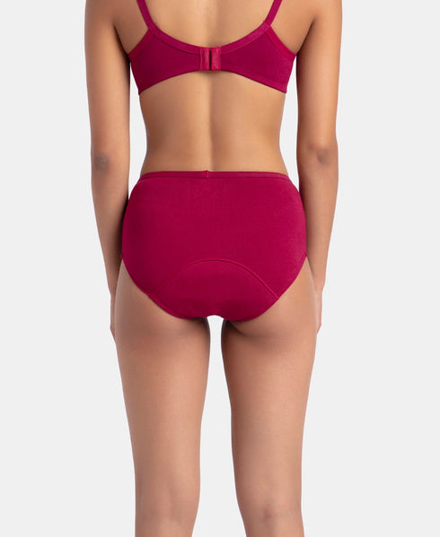 Jockey Cotton Period Panty with Leak Proof Inner Absorbent Layer | Black & Beet Red | Pack of 2