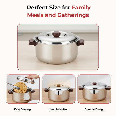 Vinod Stainless Steel Hot Casserole 3500 ml Highest Grade Stainless Steel Insulated Mirror Finish Rust Free Dishwasher Safe Easy to Carry