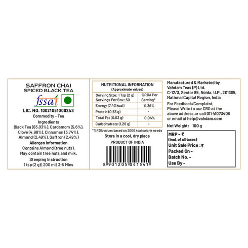Vahdam Tea Saffron Masala Chai Tea
