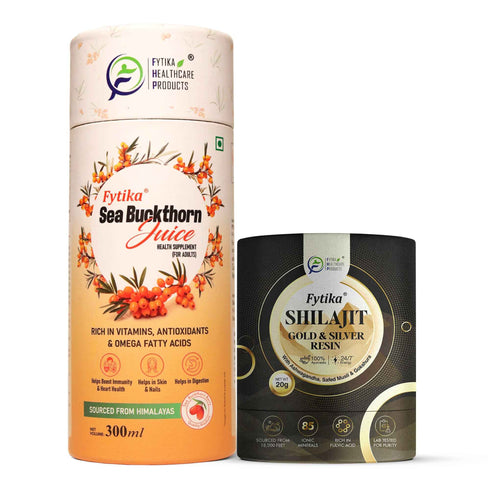 Fytika Healthcare Products Fytika Sea Buckthorn Juice with Shilajit Gold & Silver Resin Power & Vitality Combo for Energy Immunity Stamina & Overall Wellness