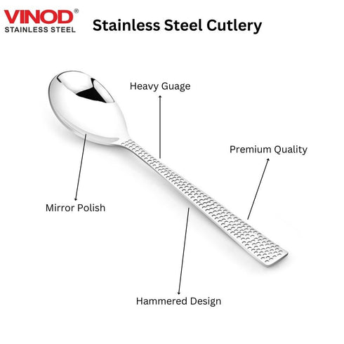 Vinod Stainless Steel Aero Hammered Dessert Spoon Dinner Spoon Set of 12 Heavy Gauge Stainless Steel Mirror Finish Rust Free Durable and Dishwasher Safe