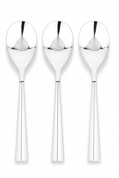 Vinod Stainless Steel Aero PLAIN Serving Spoon Cooking Spoon Set of 3 Heavy Gauge Stainless Steel Mirror Finish Rust Resistant Dishwasher Safe