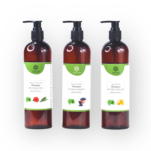Natuur Shampoos Aloe Orange Peel | Aloe hibiscus curry leaves | Aloe kalonji